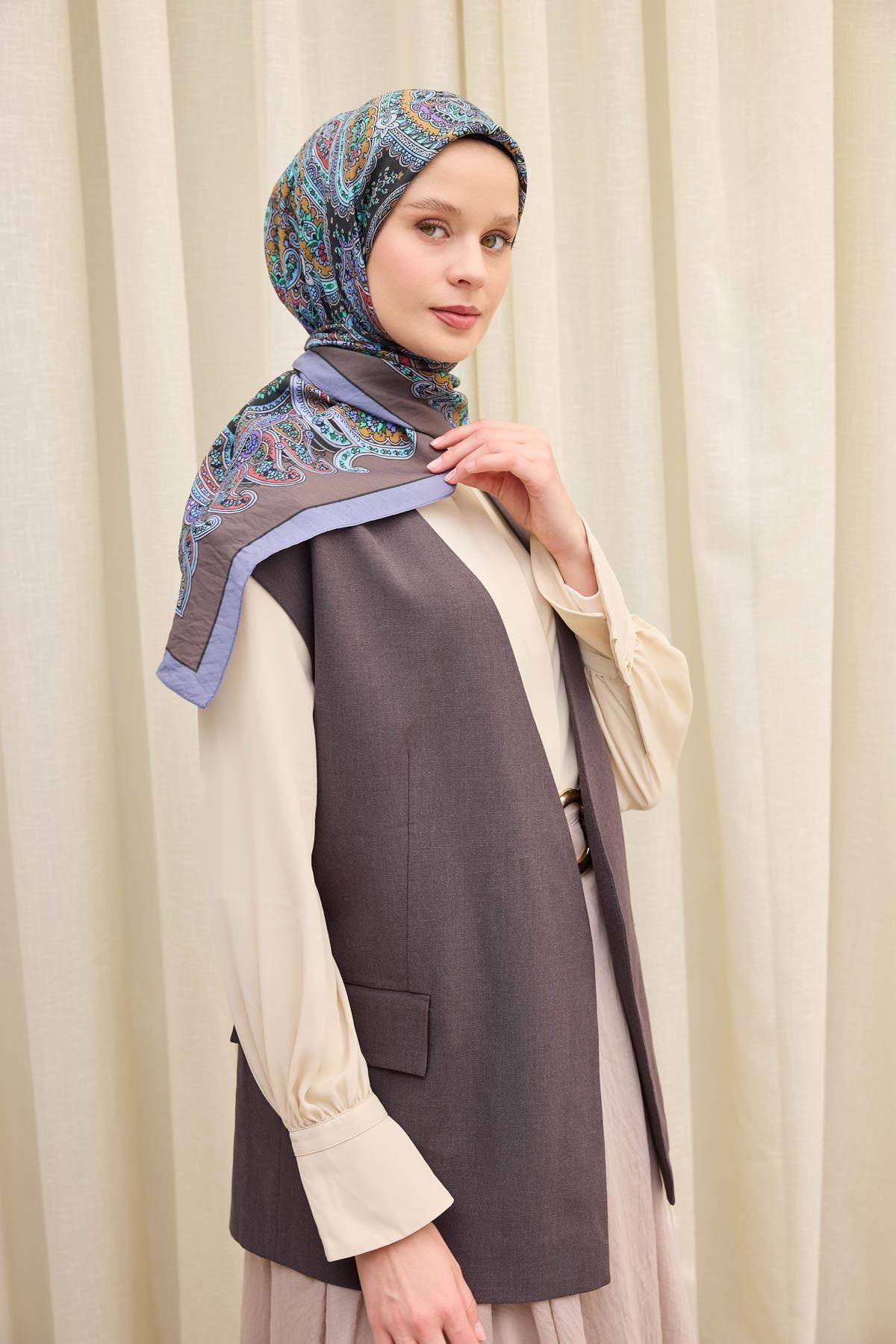 Velora Eşarp Ethnic Koyu Vizon 90x90