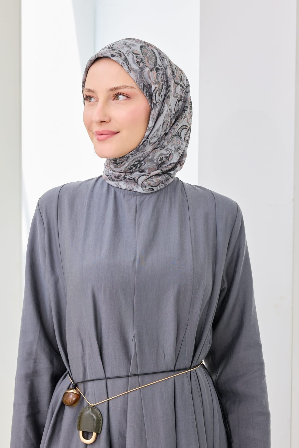 Velora Eşarp Ethnic Yeşil Gri