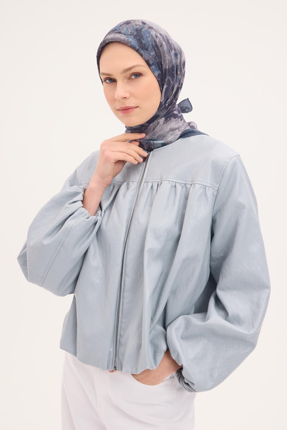 Velora Eşarp Fırça Çiçek Desen Indigo Mavi 90X90
