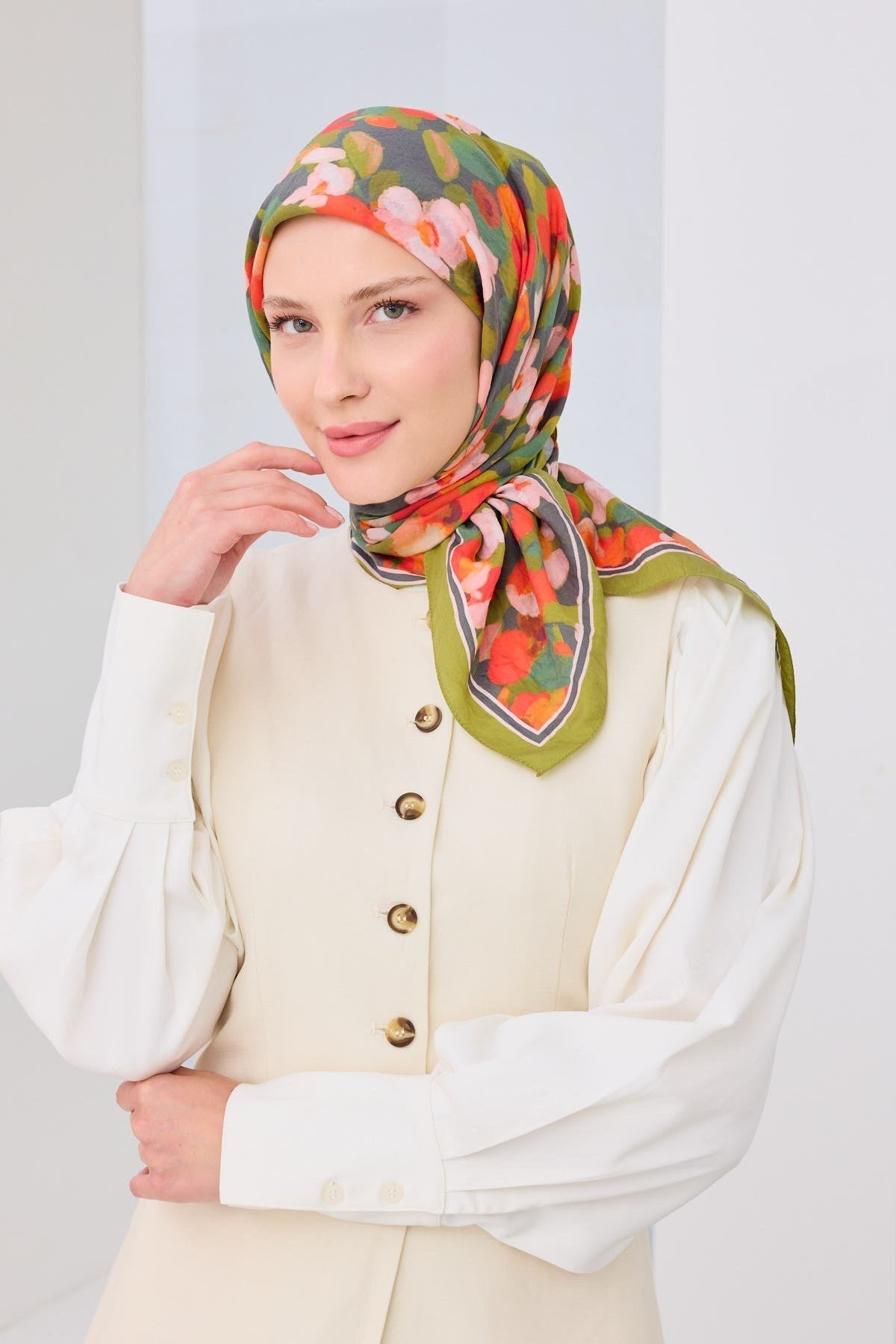 Velora Eşarp Floral Yeşil