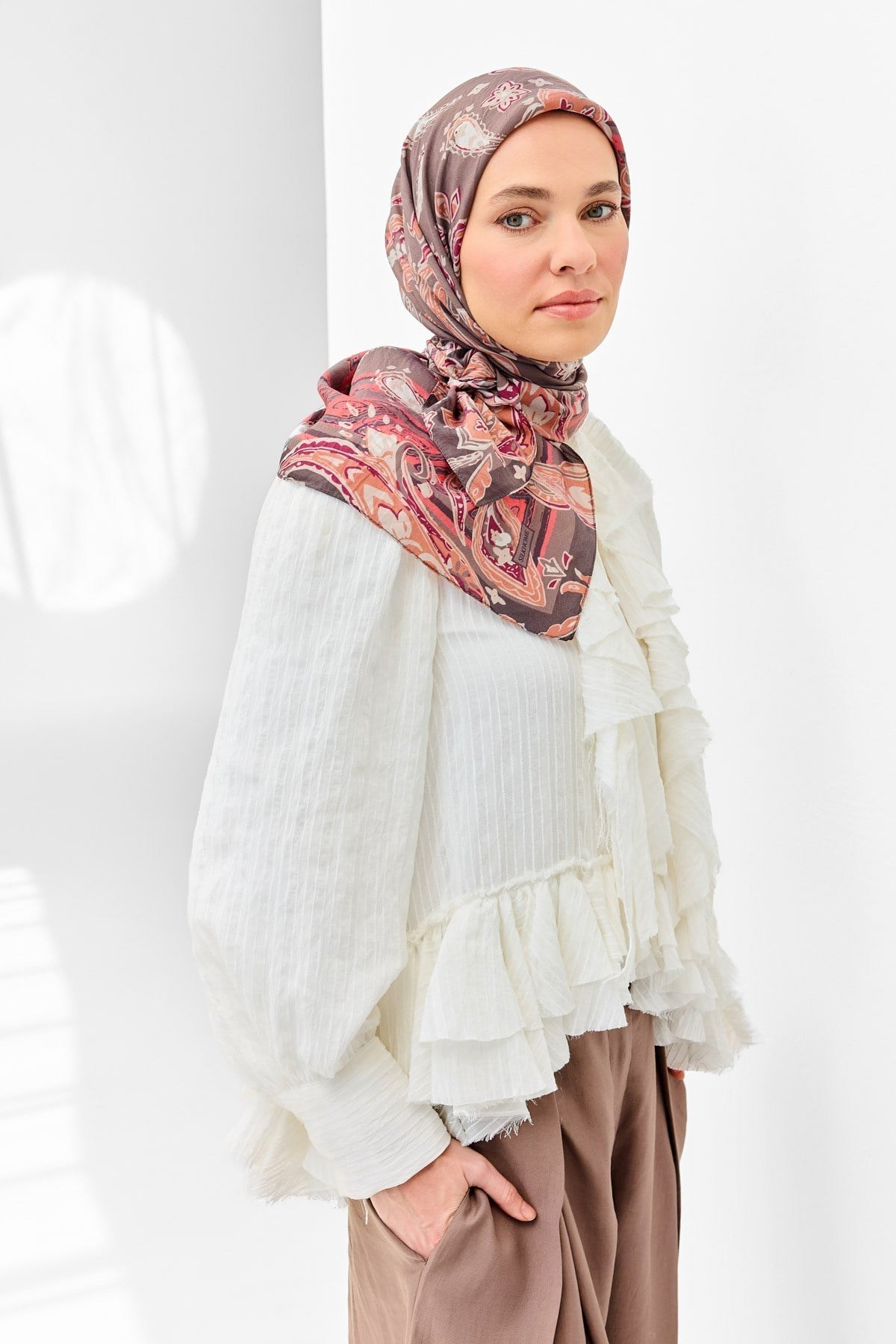 Velora Eşarp Şal Desen Füme 90x90