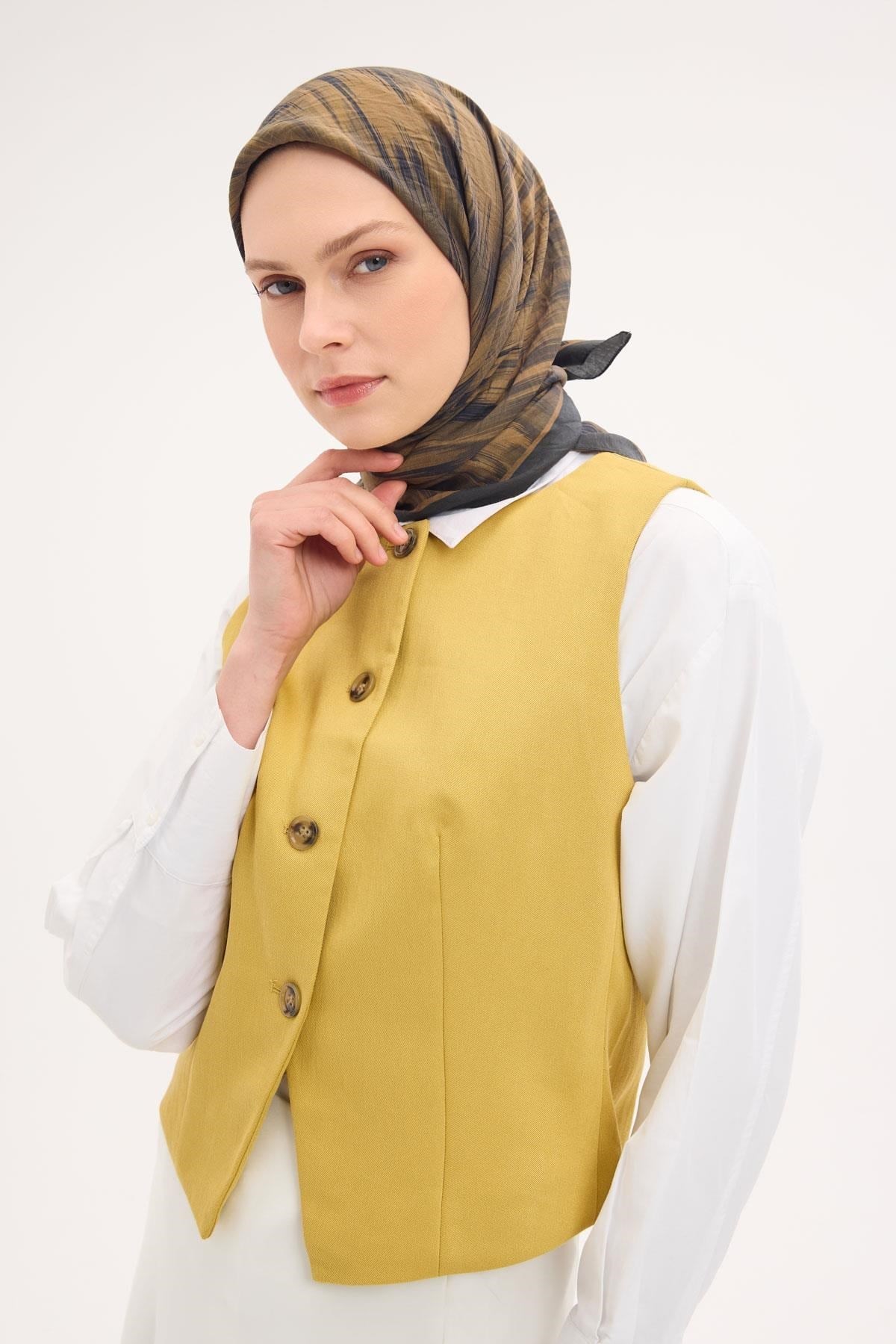 Velora Eşarp Sulu Boya Desen Asker Yeşili 90X90