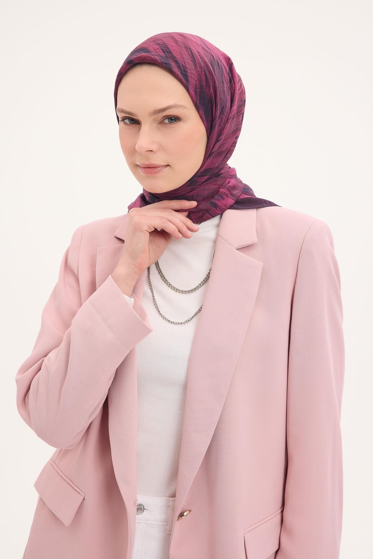 Velora Eşarp Sulu Boya Desen Fuşya 90X90