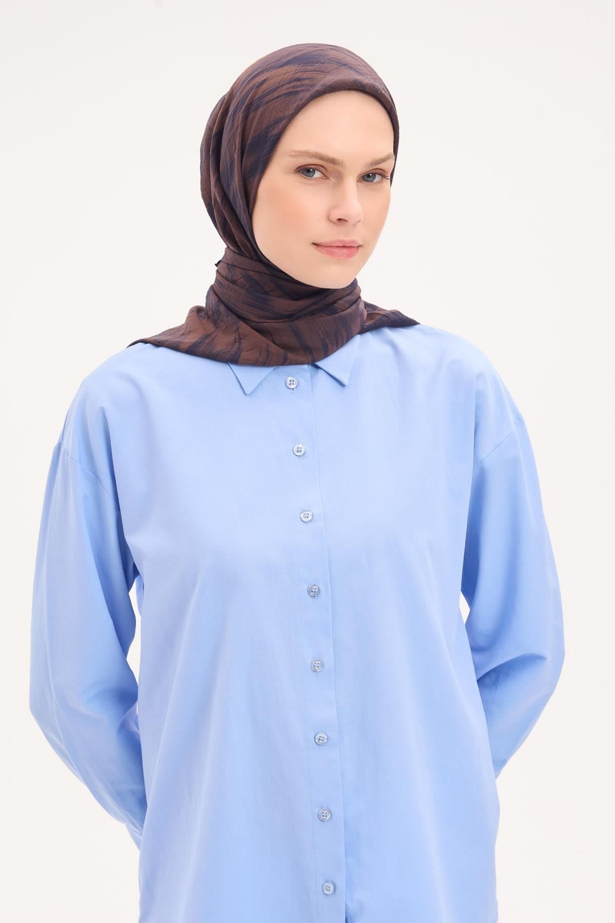 Velora Eşarp Sulu Boya Desen Koyu Lacivert 90X90