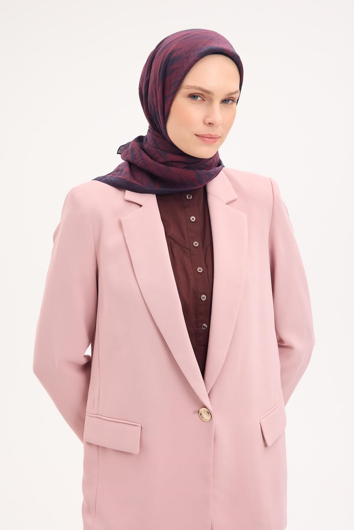 Velora Eşarp Sulu Boya Desen Koyu Mürdüm 90X90