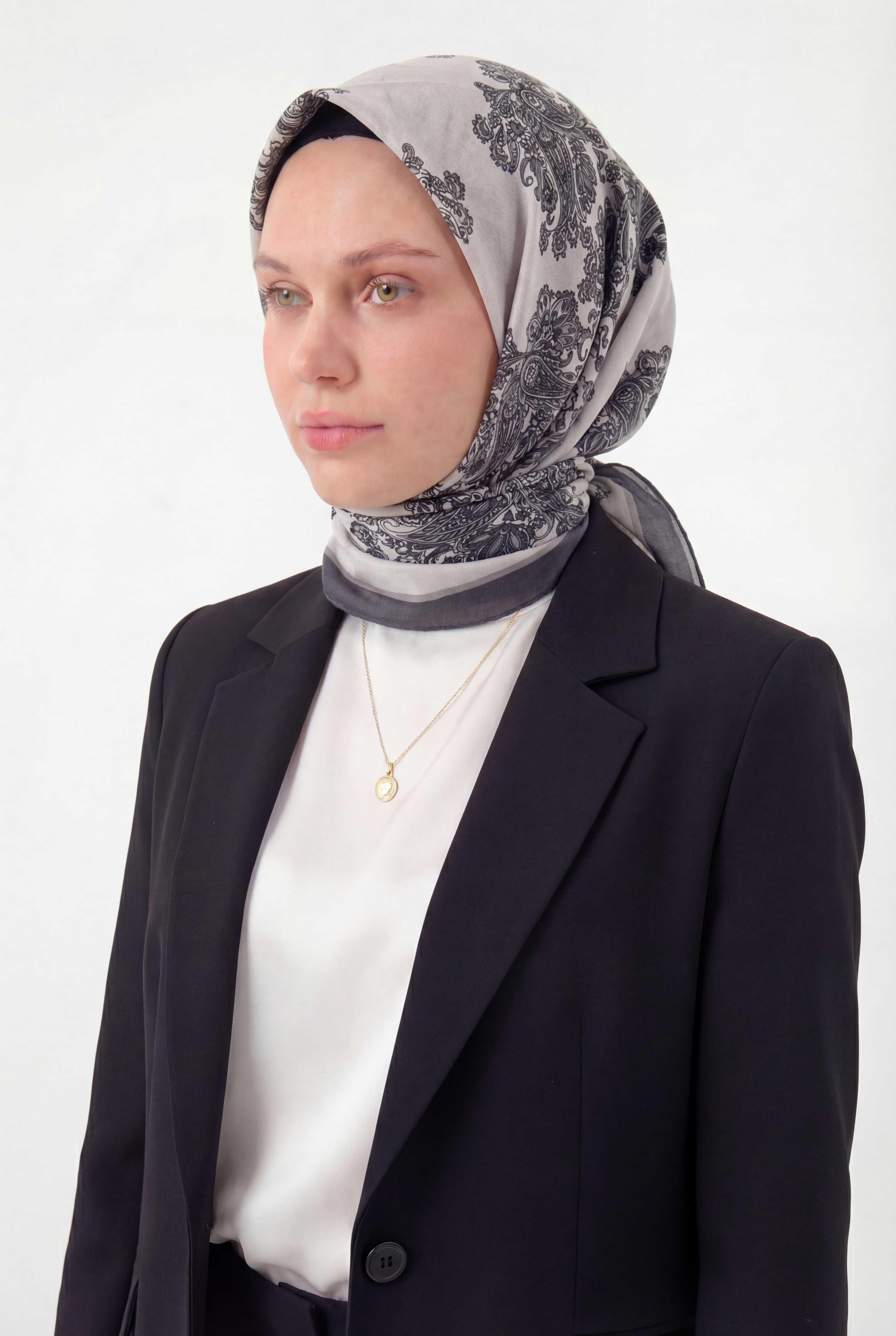 Viskon Velora Eşarp Dört Mevsim Barok Floral Desen Bej 90X90