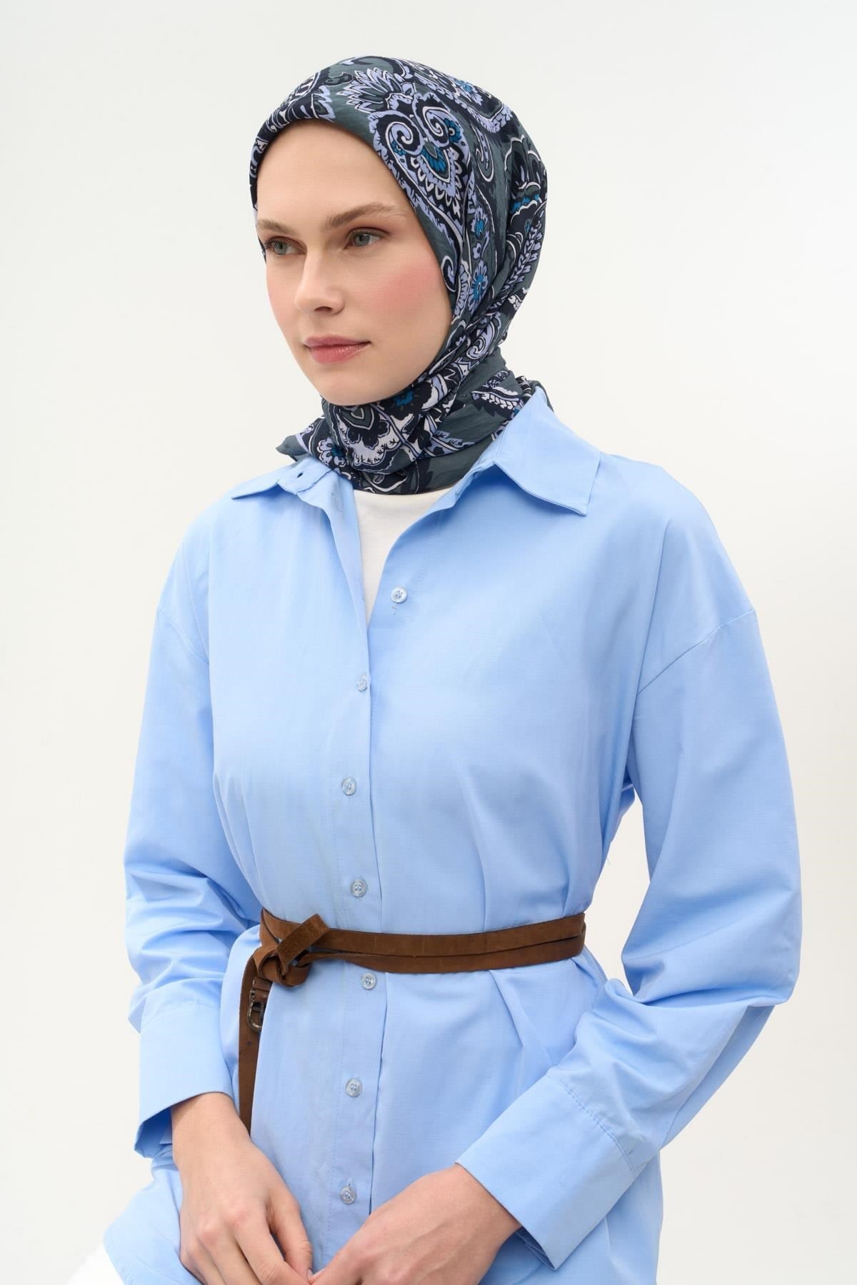 Viskon Velora Eşarp Dört Mevsim Etro Desen Küf Yeşili 90X90