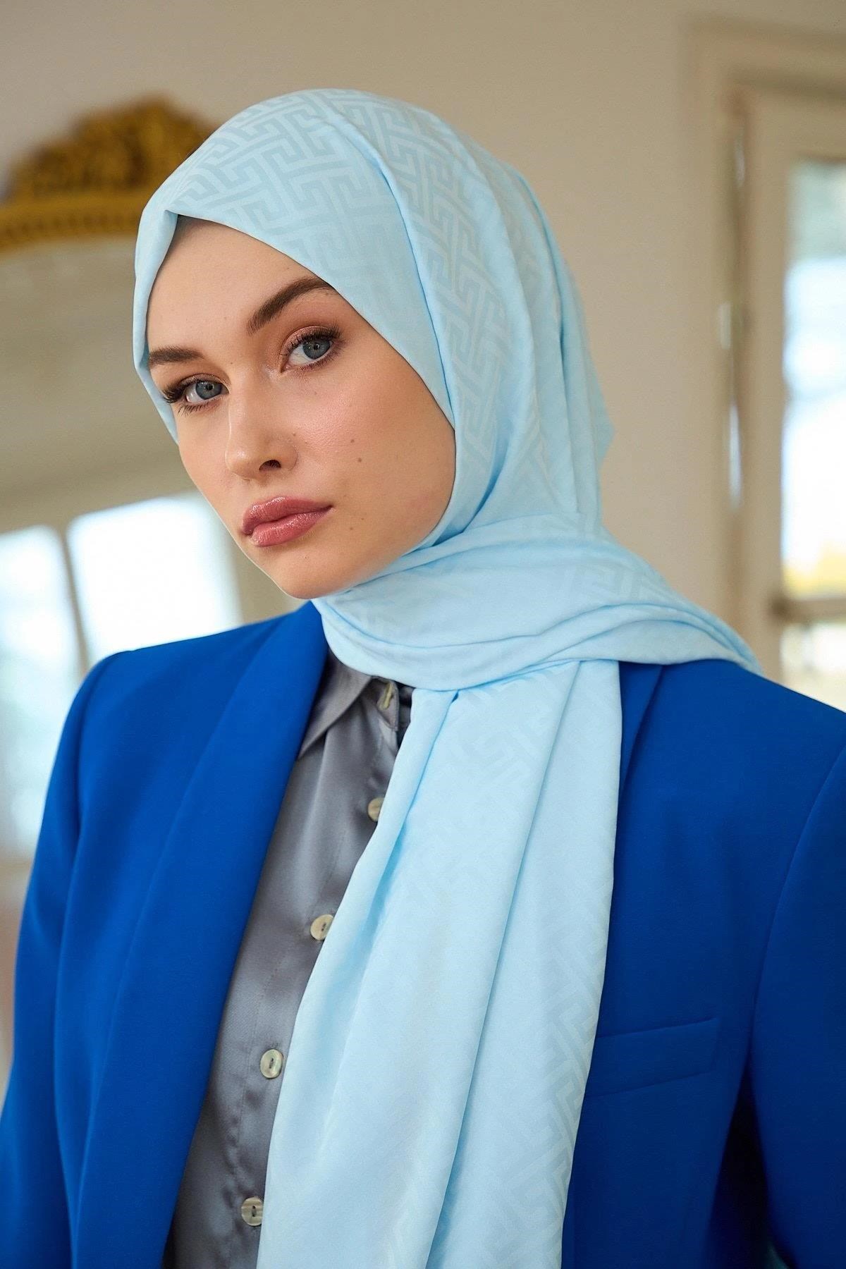 Yaz Işıltısı Koleksiyonu İpeksi Jakar Şal Baby Blue 9017-19
