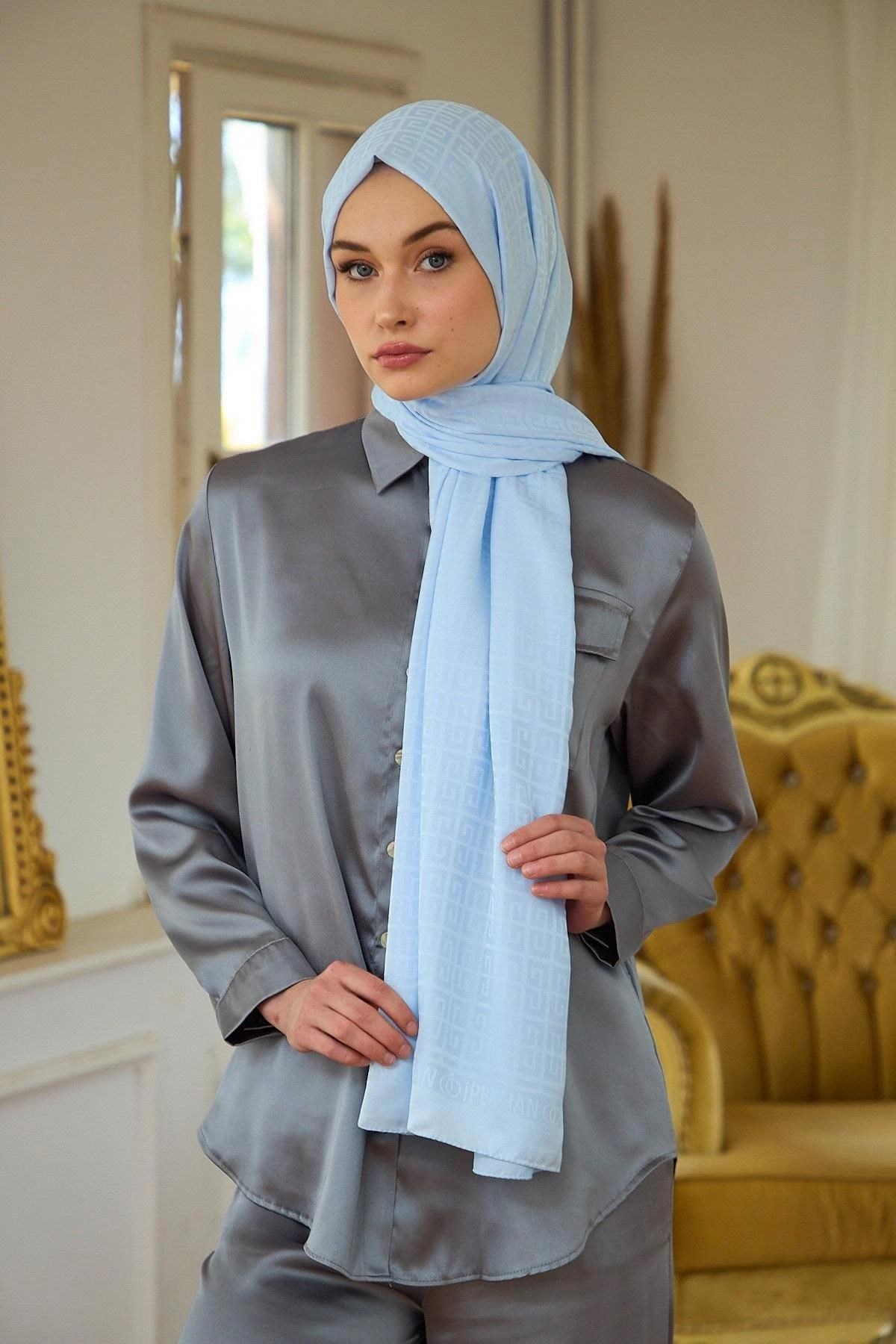 Yaz Işıltısı Koleksiyonu İpeksi Jakar Şal Baby Blue 9016-21