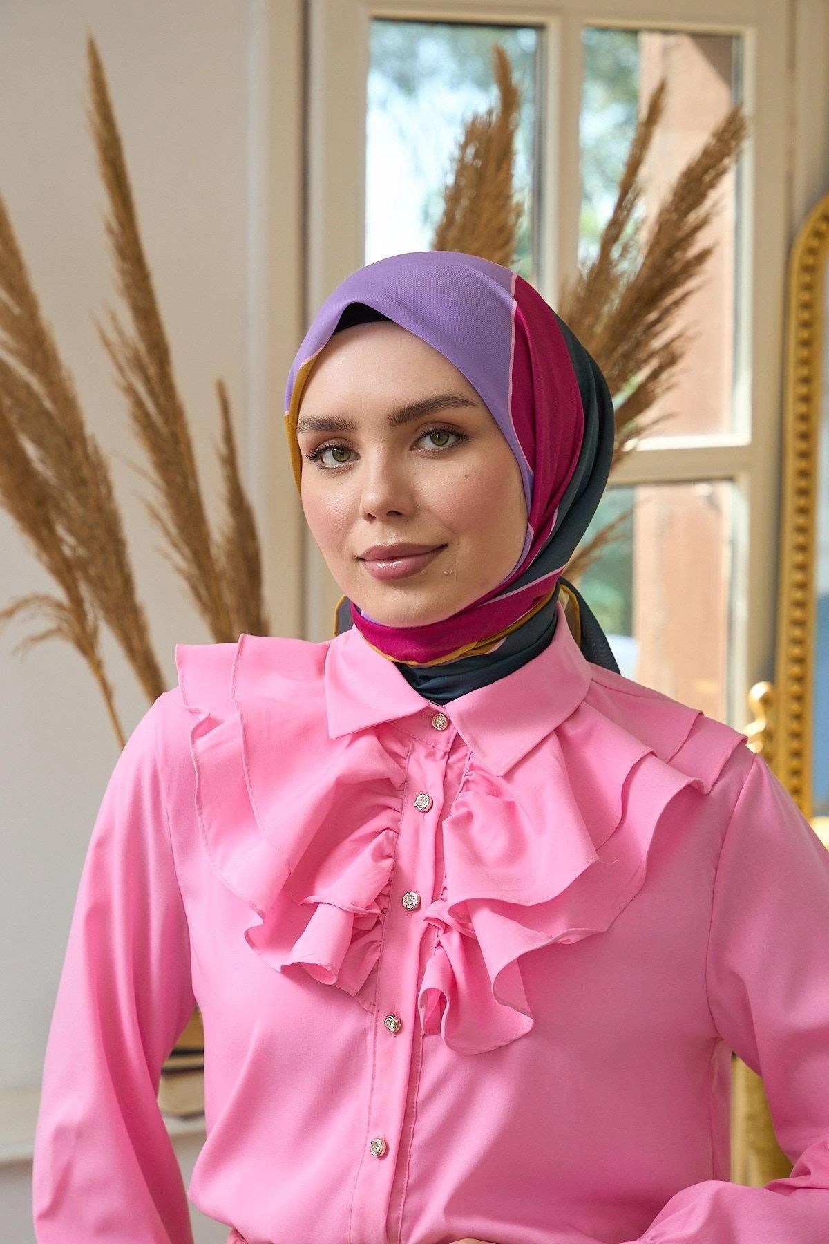 Yaz Işıltısı Koleksiyonu Soft Eşarp Koyu Yeşil Lavanta 1190-03