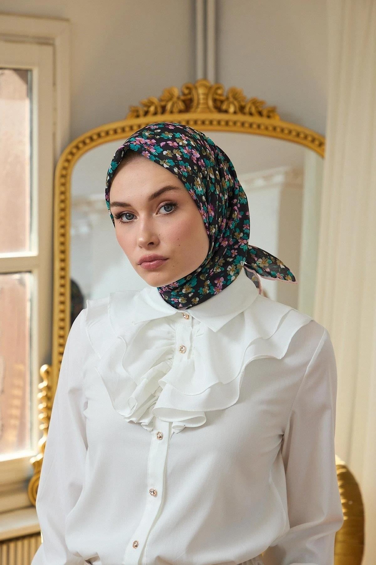 Yaz Işıltısı Koleksiyonu Soft Eşarp Siyah Pudra 1191-12