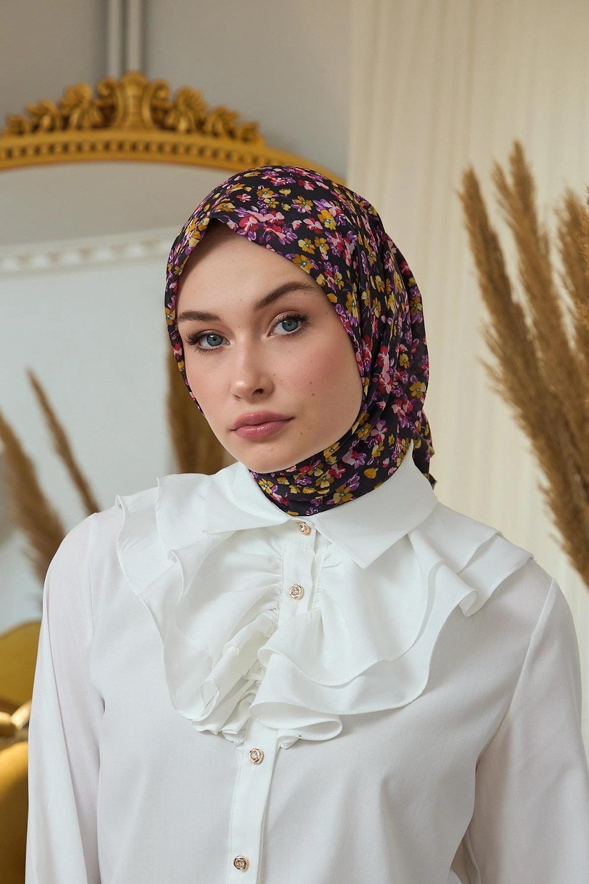Yaz Işıltısı Koleksiyonu Soft Eşarp Siyah Orange 1191-07
