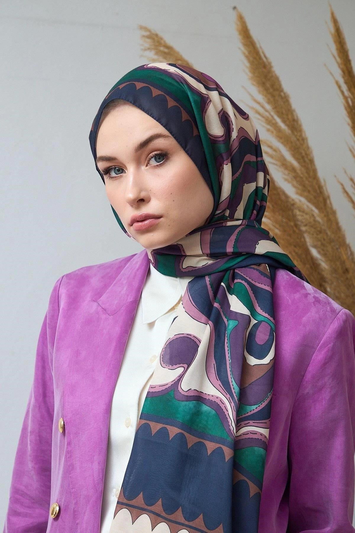 Yaz Işıltısı Koleksiyonu Soft Şal Koyu Yeşil Bej 3045-07