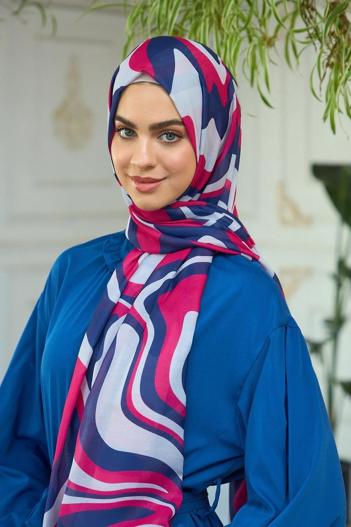 Yaz Işıltısı Koleksiyonu Soft Şal Lacivert Pembe 3044-10
