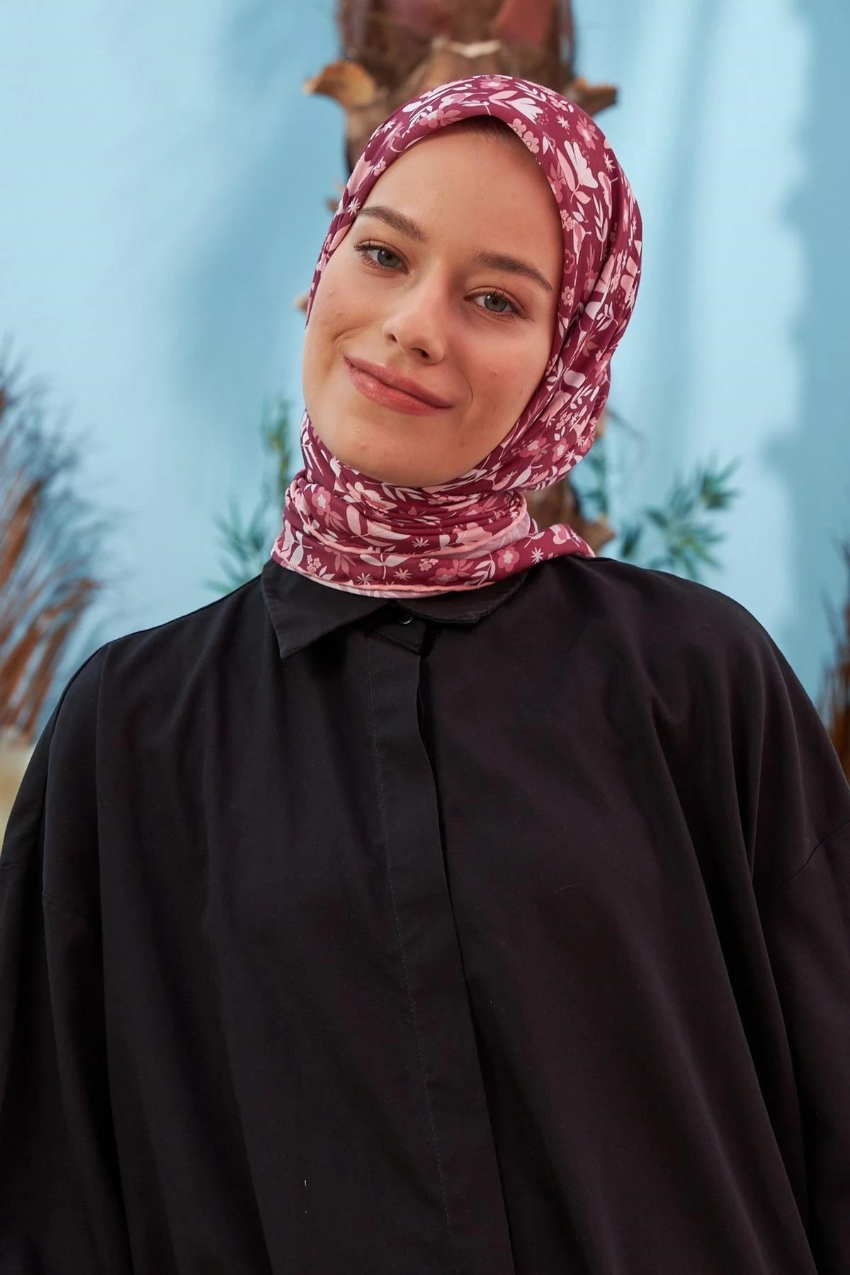 Zambak Bordo Pamuk Viskon Eşarp