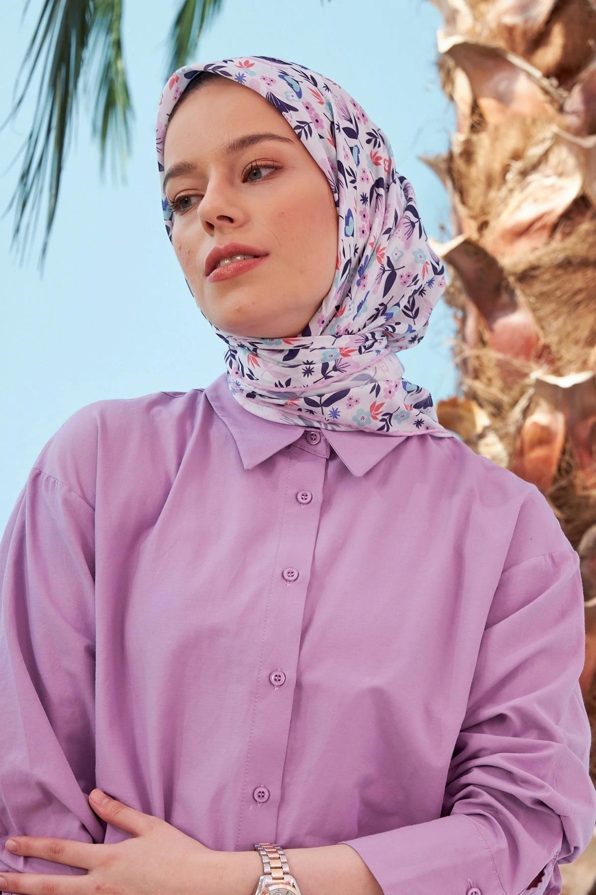Zambak Lila Pamuk Viskon Eşarp