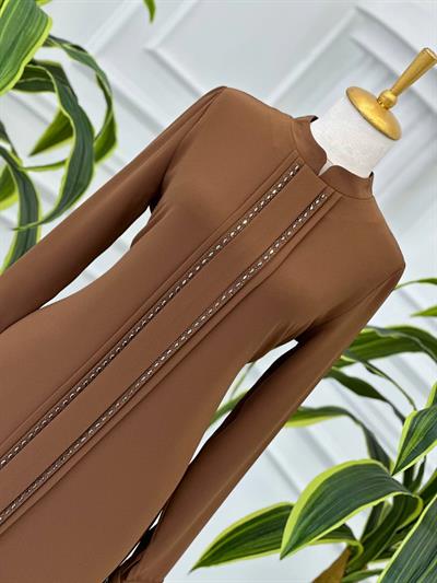3 Pile Şerit Tunik 735 T-24 Kahverengi