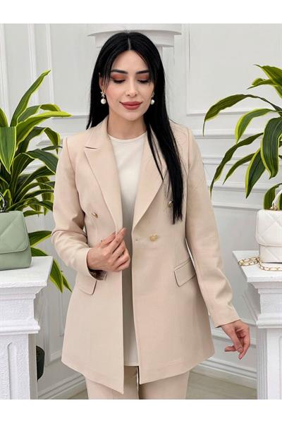 4 Düğme Ceketli Takım 3316 Bej