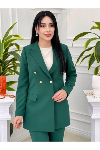 4 Düğme Ceketli Takım 3316 Yeşil