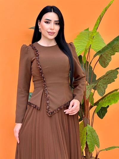 Abiye Etek Ceket Takım 5366 T-25 Kahverengi