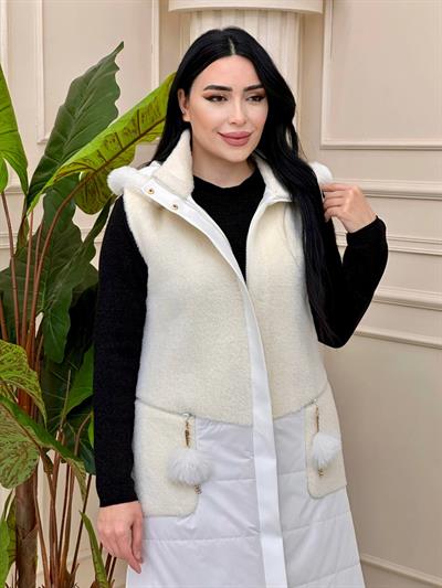 Angora Bloklu Şişme Yelek 7340 y-24 Beyaz