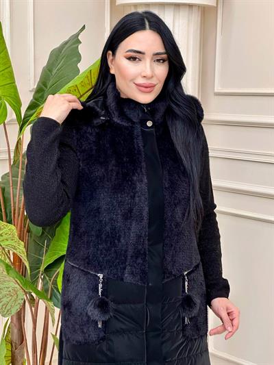 Angora Bloklu Şişme Yelek 7340 y-24 Siyah