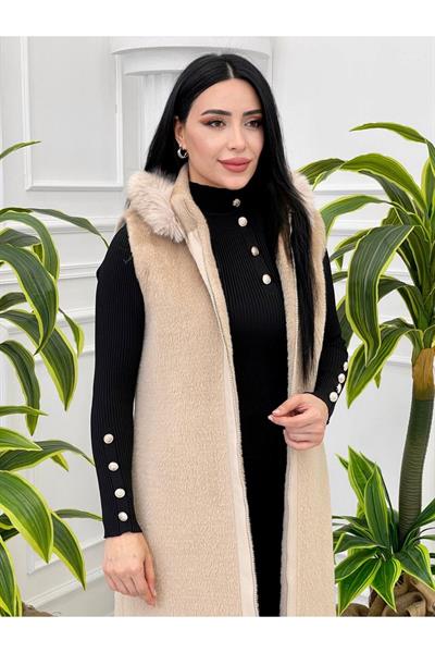 Angora Kürk Yelek 7339 Bej