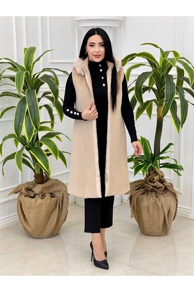 Angora Kürk Yelek 7339 Bej