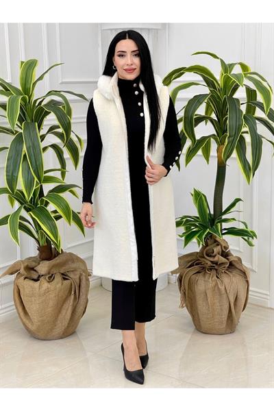 Angora Kürk Yelek 7339 Beyaz