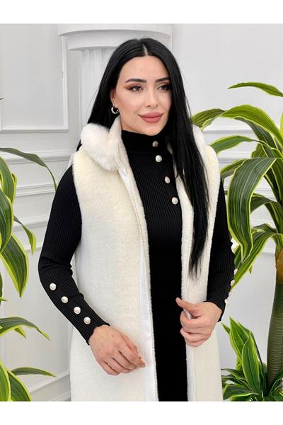 Angora Kürk Yelek 7339 Beyaz