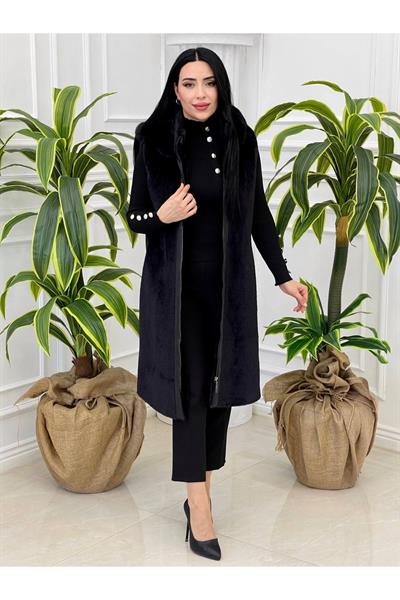 Angora Kürk Yelek 7339 Siyah