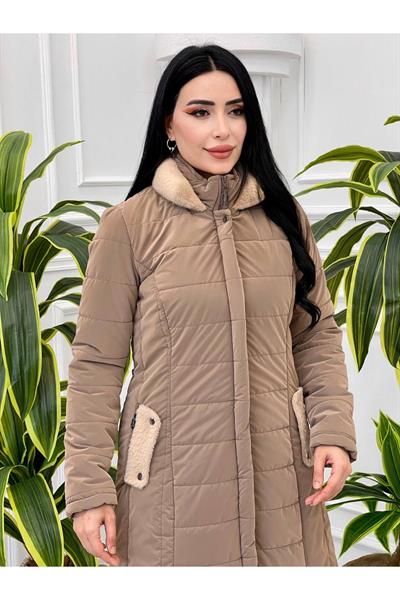 Angora Yaka Şişme Kaban 7302 Vizon