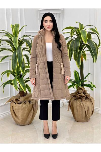 Angora Yaka Şişme Kaban 7302 Vizon