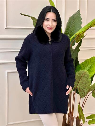 Angora Yakası Kürklü Hırka 7639 t-24 Siyah