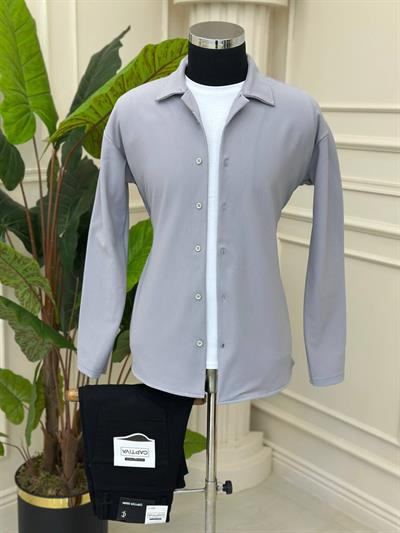 Apaç Yaka Şardonlu Gömlek t-24 Gri