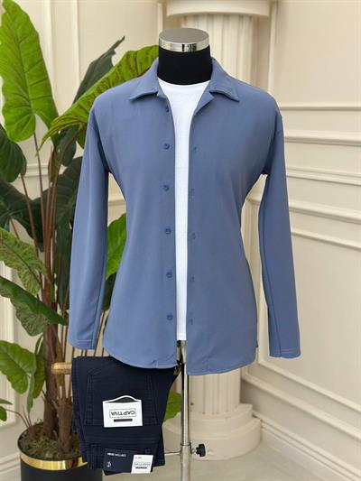 Apaç Yaka Şardonlu Gömlek t-24 İndigo