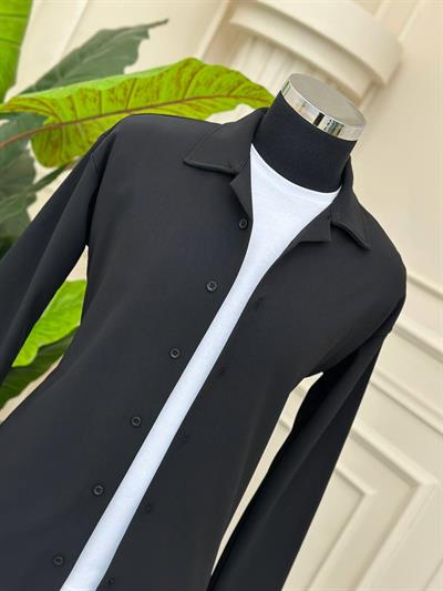 Apaç Yaka Şardonlu Gömlek t-24 Siyah