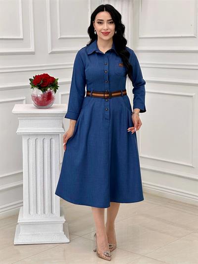 Apoletli Elbise 44138 t-24 İndigo