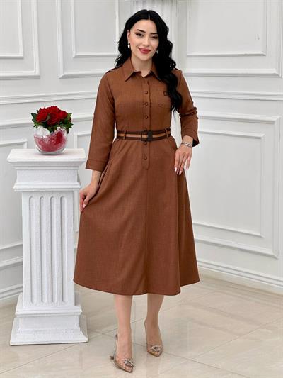 Apoletli Elbise 44138 t-24 Kahverengi
