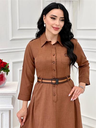 Apoletli Elbise 44138 t-24 Kahverengi
