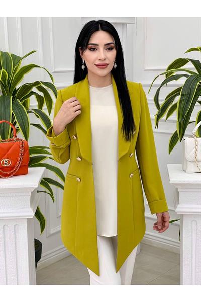 Asimetrik Blazer Tek Ceket 2305 Yağ Yeşili
