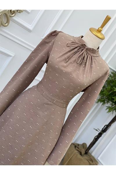 Bağcıklı Baskı Elbise 2927 Taş