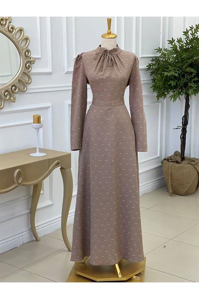 Bağcıklı Baskı Elbise 2927 Taş