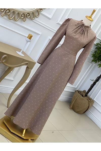 Bağcıklı Baskı Elbise 2927 Taş