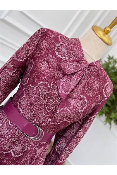 Bağcıklı Güpür Elbise 3469 Bordo