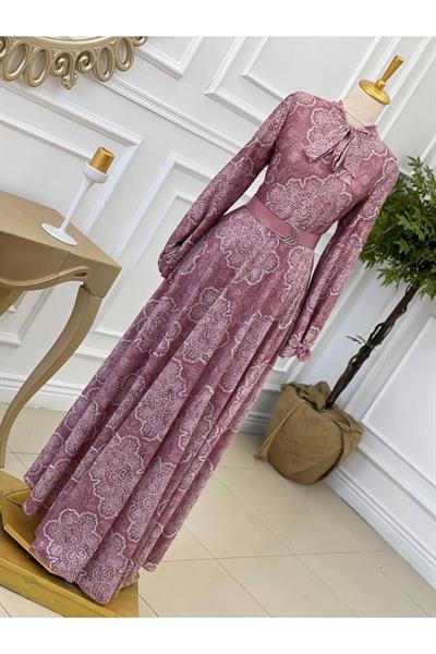 Bağcıklı Güpür Elbise 3469 Purdra