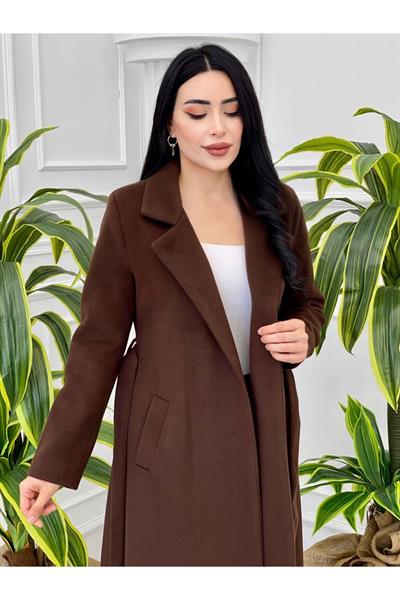 Bağcıklı Kaşe Kaban 15121 Kahverengi