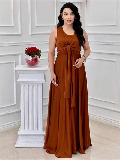 Bağlamalı Saten Abiye 4193 t-24 Kiremit