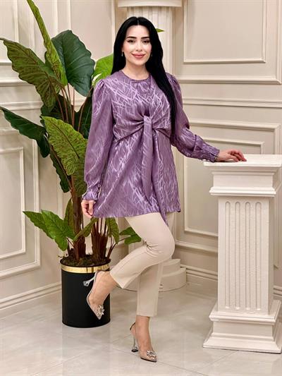 Bağlamalı Saten Tunik 24054 T-24 Leylak