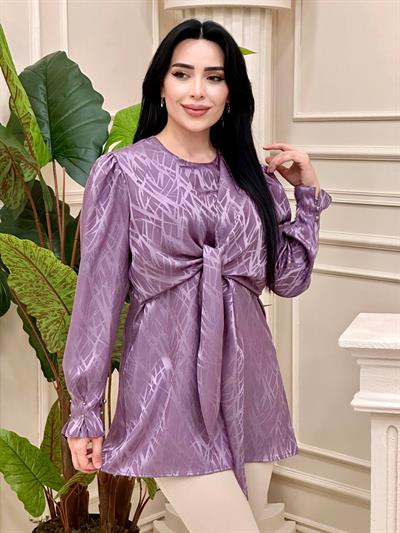 Bağlamalı Saten Tunik 24054 T-24 Leylak